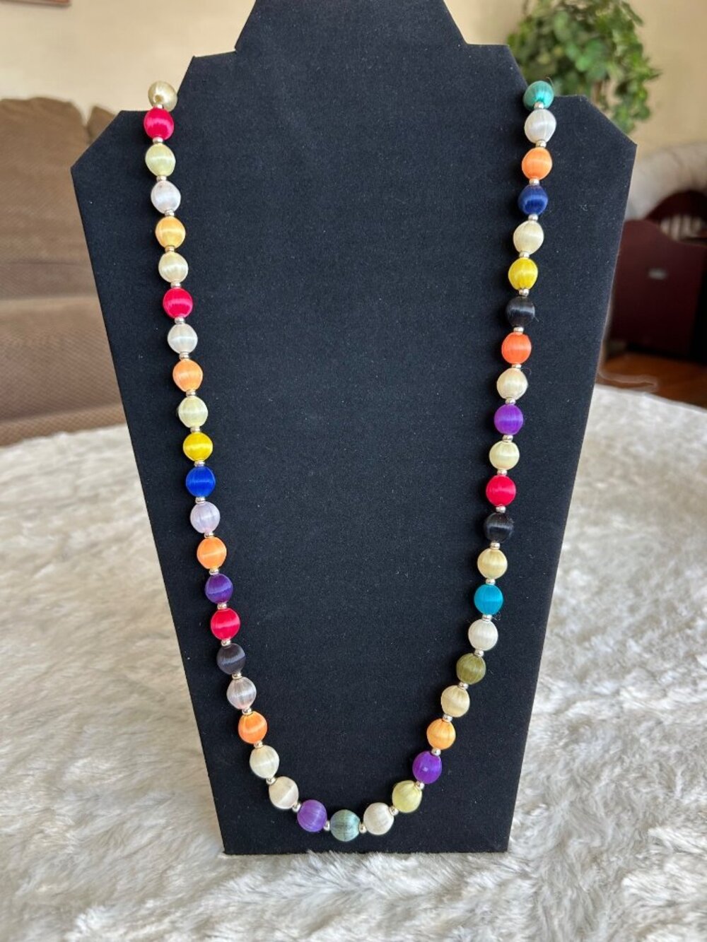 Vintage‎ 80's Retro Colorful Rainbow Beads beaded Necklace